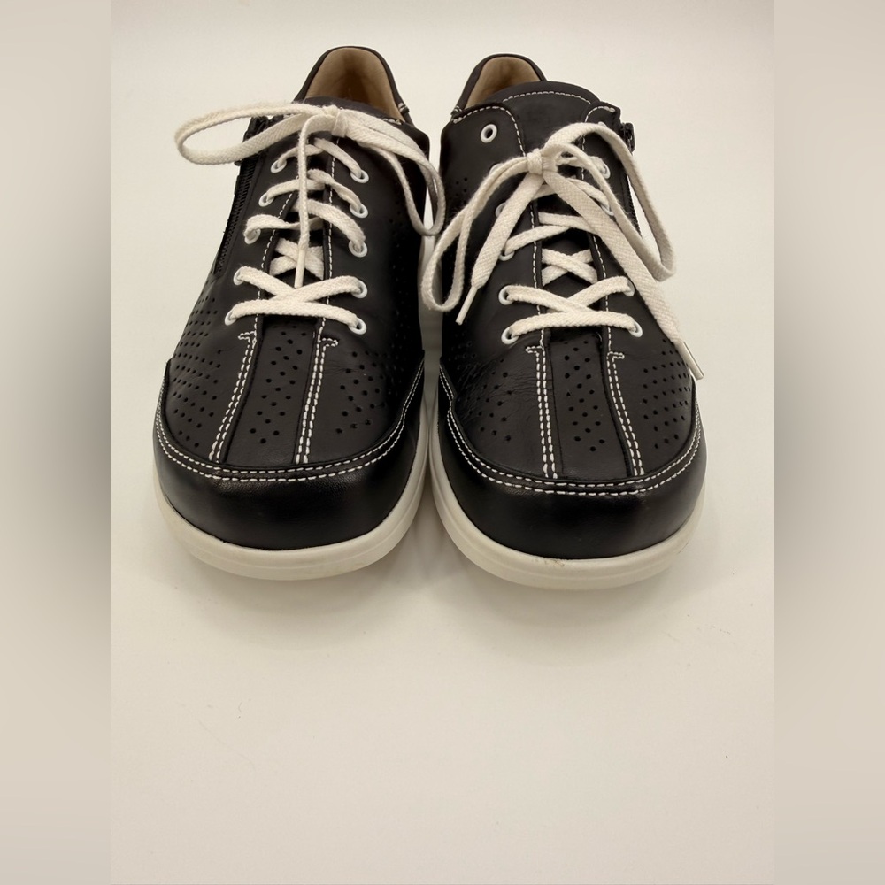 Finn Comfort Black Leather Sneakers Comfort Walking Shoes Lace-Up Perforated - Picture 16 of 16